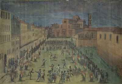 Een openbaar festival op het Piazza Santo Spirito, Florence, 1555 door Jan van der Straet